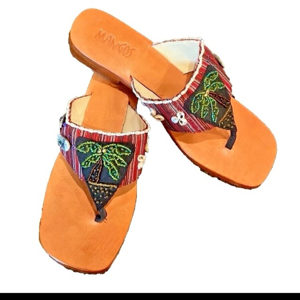 Mango Women's Sandals with Palm Tree, Seashell & Fish Accents